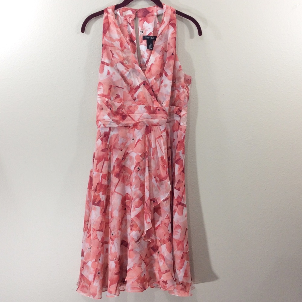WHBM Dress Floral Sleeveless Surplice Neck Ruffle